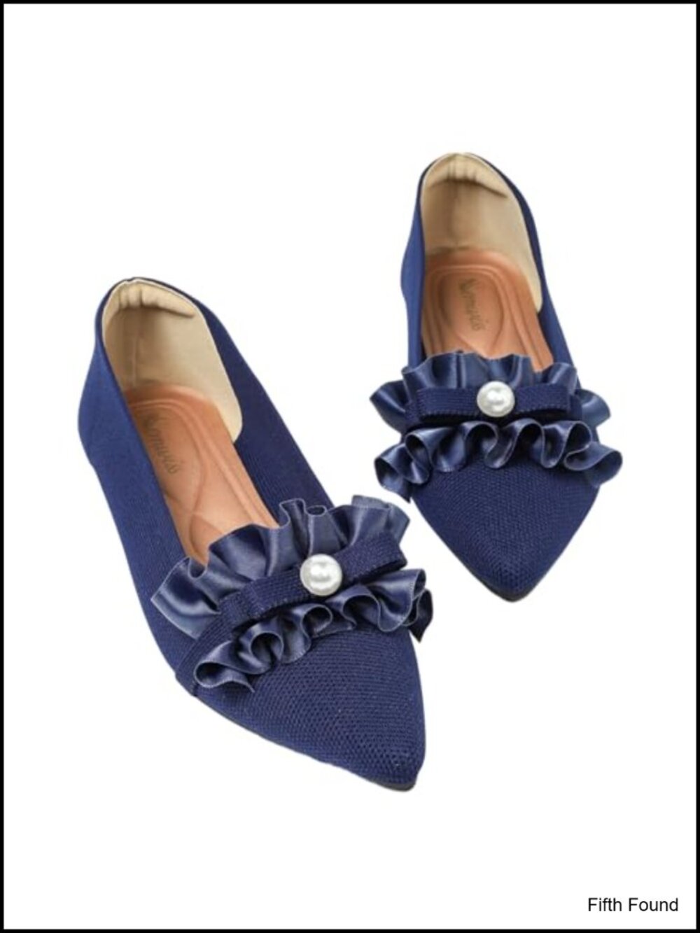 Pointed Toe Ballet Flats Pearl Bow Memory Foam Cushioned
